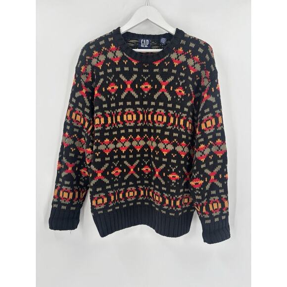 Gap Vintage Sweater Womens Medium Black Striped Retro Pullover Crewneck X's - Picture 1 of 16